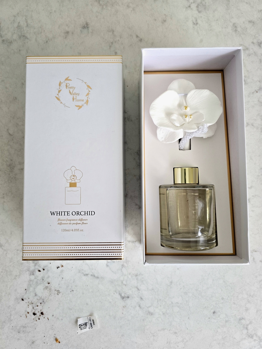 NIB White Orchid Ceramic Flower Fragrance Diffuser Set 4oz - Picture 6 of 6
